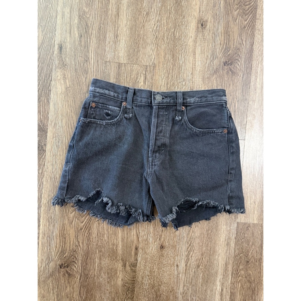 We The Free Free People Makai Cut‎ Off Denim Shorts Black Distressed Sz 24